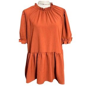 Chic Soul Orange Puffy Ruffled Sleeves & Collar Top Size: XL